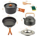 Pot de pique - nique portable 7 pi�ces, camping en plein air, th�i�re assiettes, pelle, ustensiles de ...