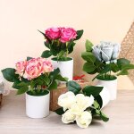Pot de roses artificielles, simulation de bonsa�, feuilles vertes, fleurs en pot, d�coration de bureau, ...