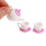 Pot a th� blanc et rose miniature pour maison de poup�e, 1 ensemble, bouilloire, tasse a caf�, soucoupe, ...