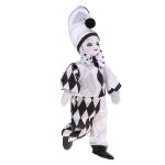 Poupe clown souriante de 25cm en porcelaine sur pied, dcor aux larmes