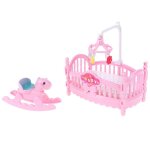Poupe princesse rose en plastique pour enfants, lit de berceau miniature et maison en bois, accessoires ...