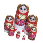 Poup�es russes en bois, ensemble de 7 pi�ces, imbriqu�es, matryoshka, fille a fleurs rouges imprim�es ...