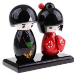 Poup�e sculpt�e a la main pour couple, 1 paire, kimono japonais, kokeshi, artisanat en bois
