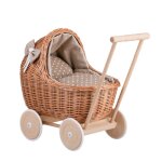 Pousette pour poupe en osier et bois naturel