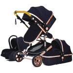 Poussette bb combine trio pack 3 en 1 noir - dor chassis haut a absorption de chocs pliable siege ...