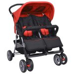 Poussette a deux places acier rouge et noir