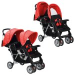 Poussette a deux places acier rouge et noir