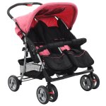 Poussette a deux places rose et noir acier