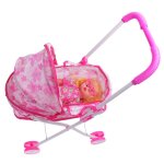 Poussette pliable pour filles, jouet rose mignon avec poup�e