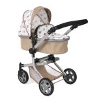 Poussette pour poupée combinée 2 en 1 mika beige avec oursons Poussette pour poupée combinée 2 en 1 mika beige avec oursons