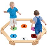 Poutre d'�quilibre enfant en bois - pierres d'obstacle color�es - int�rieur ext�rieur