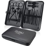 Professional manicure set, 18 piece black stainless steel nail clipper set with leather case - id�al ...
