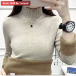 Pull doubl de velours en peluche pour femme, pull en tricot doux, optique dcontracte, chaud, automne, ...