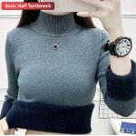 Pull doubl de velours en peluche pour femme, pull en tricot doux, optique dcontracte, chaud, automne, ...