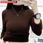 Pull doubl de velours en peluche pour femme, pull en tricot doux, optique dcontracte, chaud, automne, ...