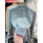 Pull doubl de velours en peluche pour femme, pull en tricot doux, optique dcontracte, chaud, automne, ...