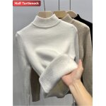 Pull doubl de velours en peluche pour femme, pull en tricot doux, optique dcontracte, chaud, automne, ...