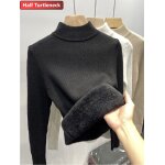 Pull doubl de velours en peluche pour femme, pull en tricot doux, optique dcontracte, chaud, automne, ...
