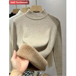 Pull doubl de velours en peluche pour femme, pull en tricot doux, optique dcontracte, chaud, automne, ...