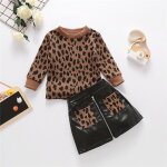 Pull over imprim lopard + jupe en cuir pu a fermeture eclair, vtements chauds pour bbs filles de ...