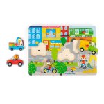 Puzzle en bois 6 pi�ces moulin roty ville sonore les popipop