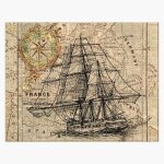 Puzzle en bois bateau pirate vintage, marin, carte du monde antique 300 pices 38x26 cm jouet dcoration ...