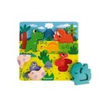 Puzzle en bois cache cache dinosaures - 6 pieces figurines - encastrement bebe 18 - 36 mois - set jouet ...