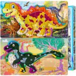Puzzle en bois montessori 2 dinosaures compter 20 pi�ces par puzzle, jouet educatif pr�histoire, apprentissage ...