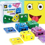 Puzzle de expression emoji cubes en bois, interactif emoji bloc jeux cube de construction iq puzzle de ...