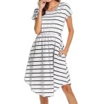Pyjama d'allaitement a rayures pour femmes enceintes, epissure multifonctionnelle, robe de soin, eté, ... Pyjama d'allaitement a rayures pour femmes enceintes, epissure multifonctionnelle, robe de soin, eté, ...