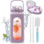 Qxer - bouteille d'eau en verre 64oz, sport gourde verre avec paille et brosse de nettoyage, bouteille ...