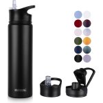 Qxer - gourde en acier inoxydable 750ml( + 2 bouchons) avec paille amovible, bouteille isotherme sans ...
