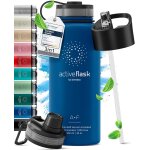 Qxer - gourde inox isotherme active flask 1l / 500ml sans bpa + paille (3 bouchons) bouteille deau ...