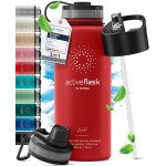 Qxer - gourde inox isotherme active flask 1l / 500ml sans bpa + paille (3 bouchons) bouteille deau ...