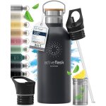 Qxer - gourde inox isotherme active flask 1l / 500ml sans bpa + paille (3 bouchons) bouteille d`eau acier ...