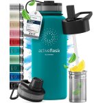 Qxer - gourde inox isotherme active flask 1l / 500ml sans bpa + paille (3 bouchons) bouteille d`eau acier ...
