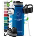 Qxer - gourde inox isotherme active flask 1l / 500ml sans bpa + paille (3 bouchons) bouteille d`eau acier ...