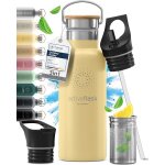Qxer - gourde inox isotherme active flask 1l / 500ml sans bpa + paille (3 bouchons) bouteille d`eau acier ...