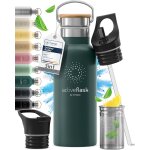Qxer - gourde inox isotherme active flask 1l / 500ml sans bpa + paille (3 bouchons) bouteille d`eau acier ...