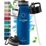 Qxer - gourde inox isotherme active flask 1l / 500ml sans bpa + paille (3 bouchons) bouteille d`eau acier ...