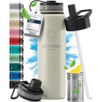Qxer - gourde inox isotherme active flask 1l / 500ml sans bpa + paille (3 bouchons) bouteille d`eau acier ...