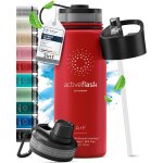 Qxer - gourde inox isotherme active flask 1l / 500ml sans bpa + paille (3 bouchons) bouteille d`eau acier ...