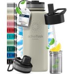 Qxer - gourde inox isotherme active flask 1l / 500ml sans bpa + paille (3 bouchons) bouteille d`eau acier ...