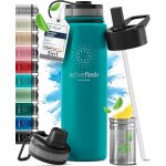 Qxer - gourde inox isotherme active flask 1l / 500ml sans bpa + paille (3 bouchons) bouteille d`eau acier ...