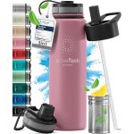 Qxer - gourde inox isotherme active flask 1l / 500ml sans bpa + paille (3 bouchons) bouteille d`eau acier ...