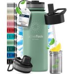 Qxer - gourde inox isotherme active flask 1l / 500ml sans bpa + paille (3 bouchons) bouteille d`eau acier ...