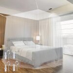 Qxer - moustiquaire de lit a baldaquin a 4 ouvertures moustiquaire baldaquin en polyester moustiquaire ...