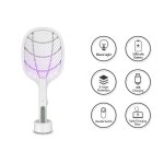Raquette anti - moustiques electrique portable 2 en 1, avec base de chargement de table, batterie rechargeable ...