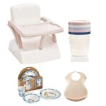 Rehausseur de chaise pour enfant + botes de conservation + coffret vaisselle micro - ondes + bavoir ...