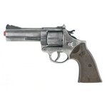 Revolver police metal 12 coups a amorces gris argent l 21, 5 cm - pistolet enfant - jeu d'imitation, ...